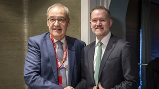 Bundespräsident Guy Parmelin hat den US-Handelsbeauftragten Jamieson Greer (rechts) am Rande des Weltbank-Frühlingstreffens in Washington erneut getroffen. (Archivbild: WEF 2026 in Davos) Bundespräsident Guy Parmelin hat den US-Handelsbeauftragten Jamieson Greer (rechts) am Rande des Weltbank-Frühlingstreffens in Washington erneut getroffen. (Archivbild: WEF 2026 in Davos)