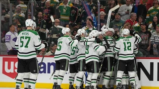 Die Spieler der Dallas Stars jubeln über den Sieg gegen Minnesota Die Spieler der Dallas Stars jubeln über den Sieg gegen Minnesota